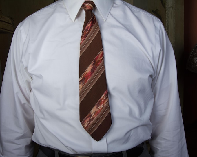 Vintage 1930s Brocade Striped Tie in Lustrous Green Silk with Tan and Brown
