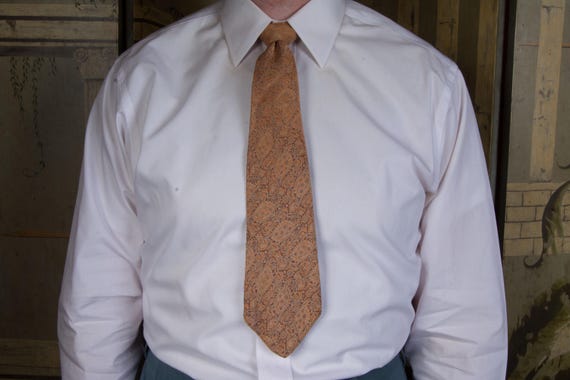 Vintage 1930s Brocade Tie in Orange with Silver and Blue