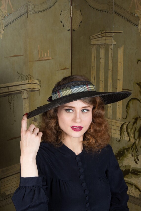 1940s Wide Brimmed Vintage Hat, Open Crown Style … - image 17