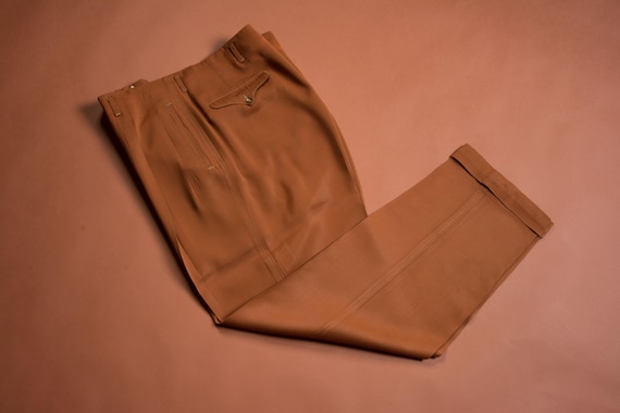 Vintage 1950s Rust Brown Rayon Gabardine Hollywood Waist Men's Slacks AS IS