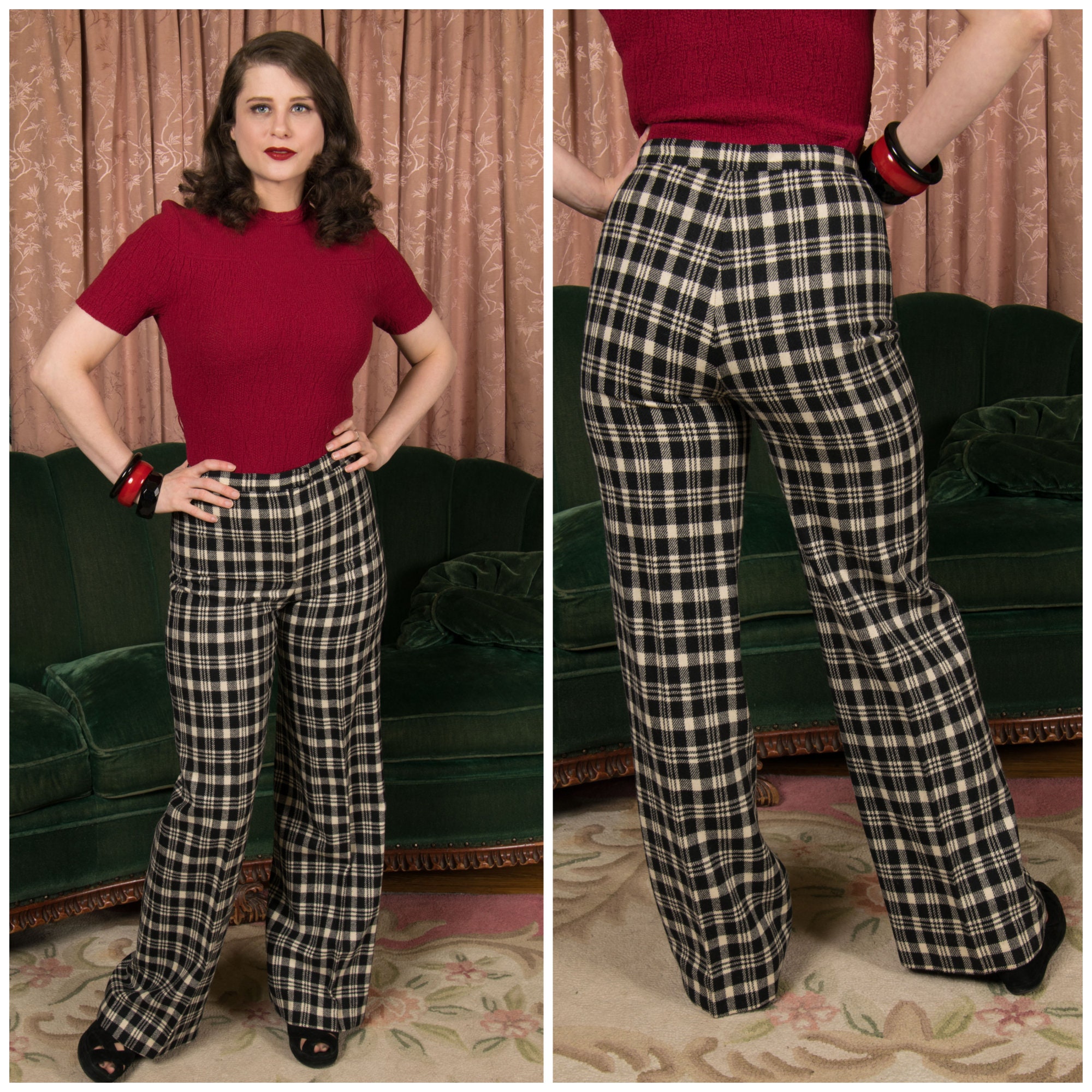 1970s Pants - Cute Late 60s/early 70s Flared Leg Wool Plaid 1970s Pants - Cute Late 60s/early 70s Flared Leg Wool Plaid
