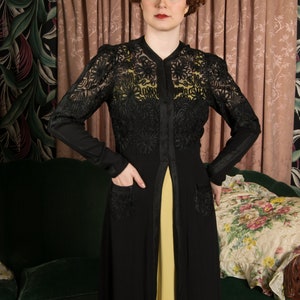 1930s Redingote Exquisite Mid to Late 1930s Vintage Evening Jacket Overdress in Lustrous Soutache Tape on Black Net and Rayon Crepe image 4