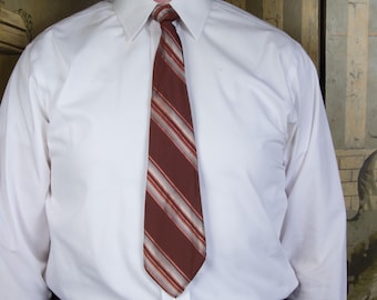 Vintage 1930s Bias Cut Striped ARROW Tie in Brown with Lustrous Silver and Grey
