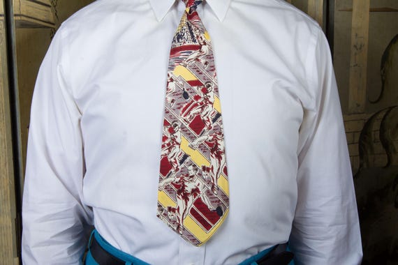 Vintage Late 1940s, Early 1950s Novelty Print TENNIS Themed Athletic Tie by ESQUIRE CRAVATS