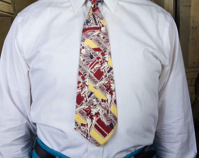 Vintage Late 1940s, Early 1950s Novelty Print TENNIS Themed Athletic Tie by ESQUIRE CRAVATS