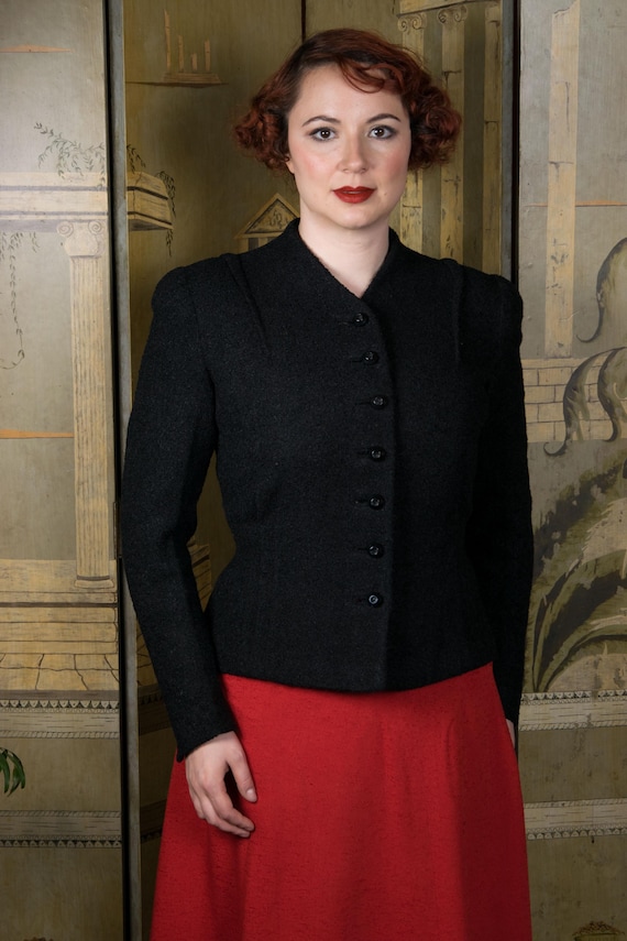1930s Coat -  Smart Mid-Late 30s Tailored Wool Boucle Suit Jacket with Pintuck Accents from Bullock's