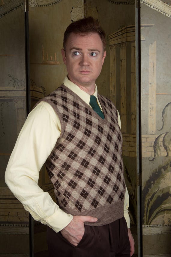 Vintage 1960s? Reversible Wool Sweater Vest in Cool Brown Argyle
