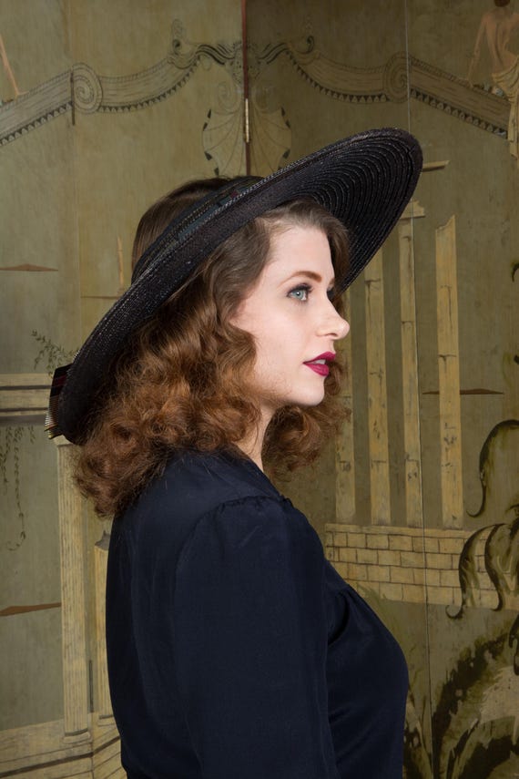 1940s Wide Brimmed Vintage Hat, Open Crown Style … - image 7