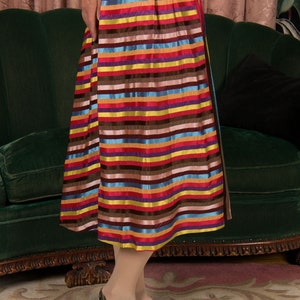 1950s Skirt Vintage 50s Lush Rainbow Striped Pleated Skirt with Wide Waistband image 7