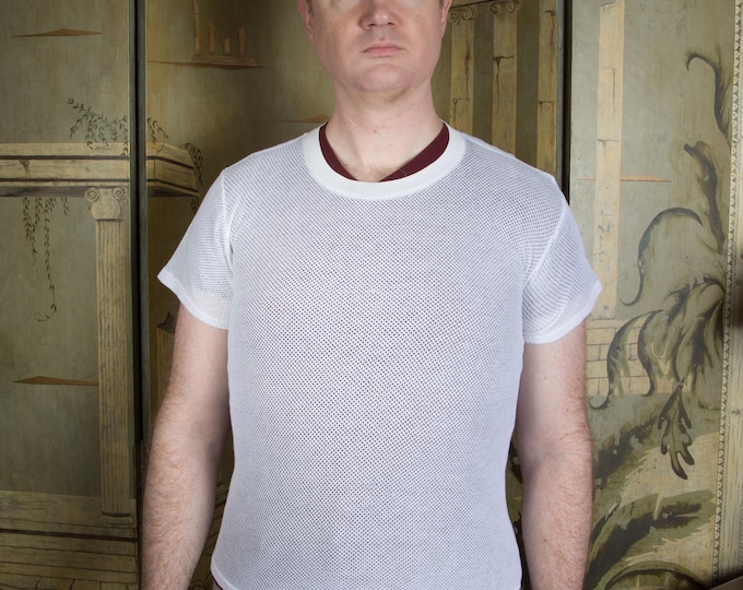 Vintage 1950s Men's Mesh Fishnet Cotton White Undershirt T Shirt