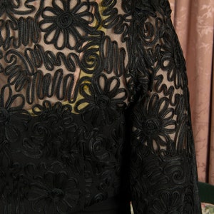 1930s Redingote Exquisite Mid to Late 1930s Vintage Evening Jacket Overdress in Lustrous Soutache Tape on Black Net and Rayon Crepe image 10