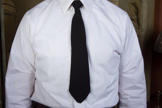 Vintage 1920s Rayon Brocade Tie in Crisp Black with White Red Windowpane Plaid