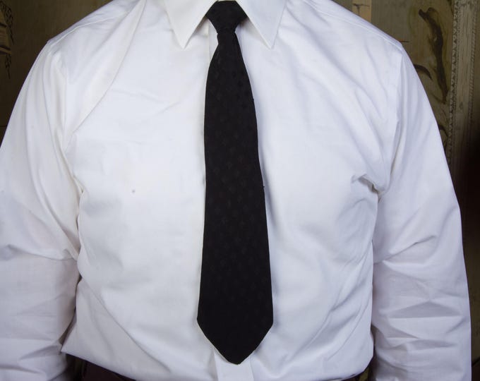 Vintage 1920s Rayon Brocade Tie in Crisp Black with White Red Windowpane Plaid