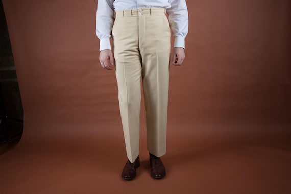Vintage 1920s 1930s Ivory Wool Flannel Trousers with Flat Front and Button Fly