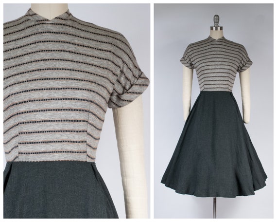 1950s Dress - Vintage 50s Wool Knit and Gabardine