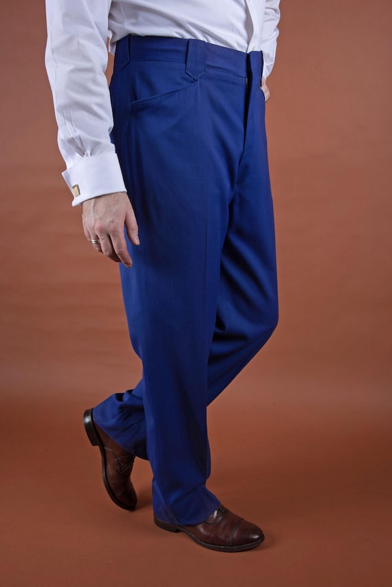 Vintage 1950s H Bar C Ranchwear Blue Gabardine Pants with Western Belt Loops and Pockets, Pearly Snaps