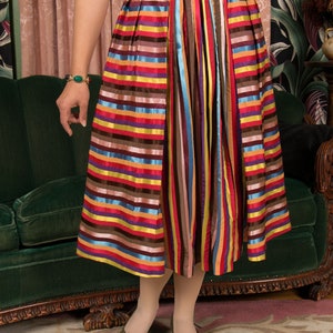 1950s Skirt Vintage 50s Lush Rainbow Striped Pleated Skirt with Wide Waistband image 4