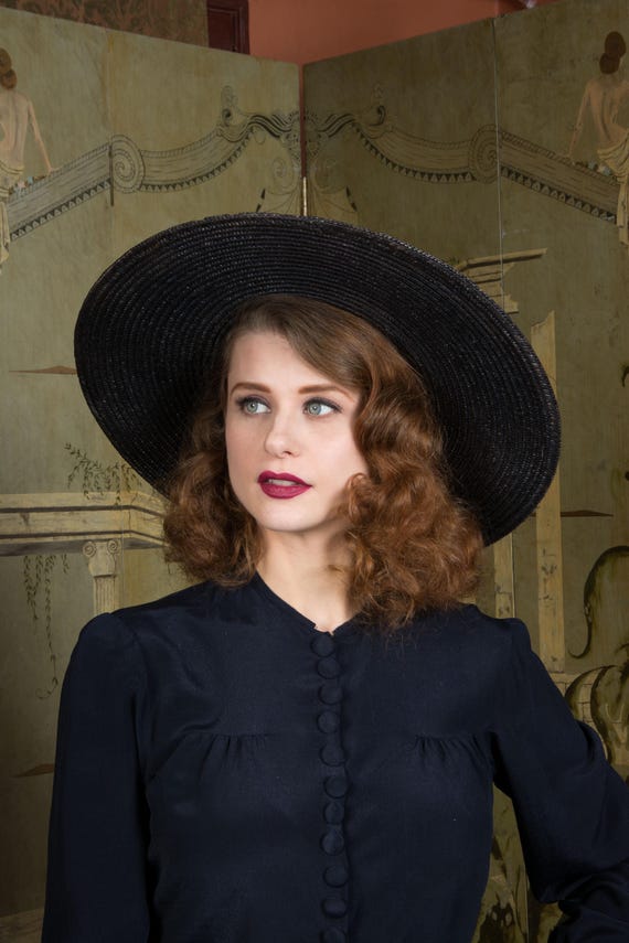 1940s Wide Brimmed Vintage Hat, Open Crown Style … - image 6