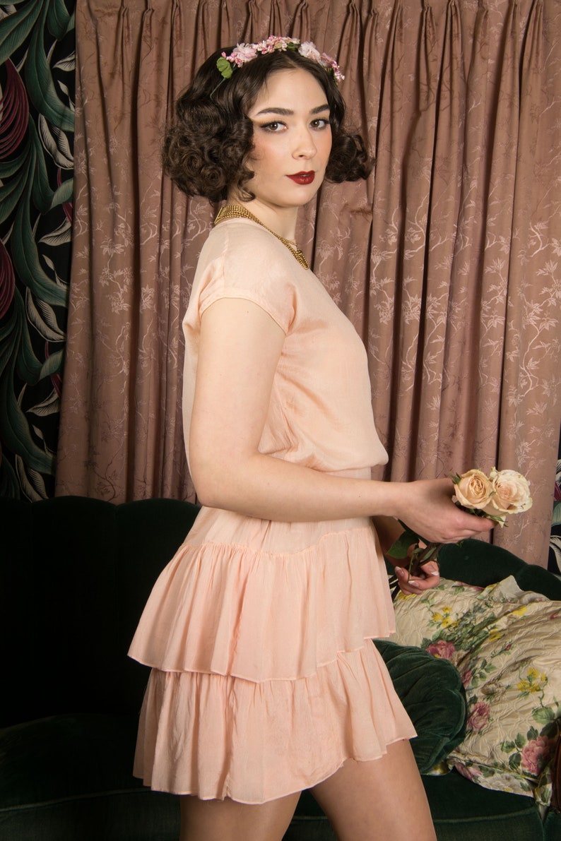 1920s Dress Pretty Pink Silk 20s Day Dress with Drop Waist and Silk Ribbon Ruffles image 6