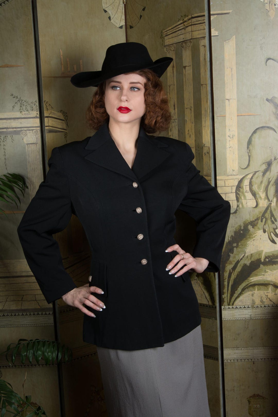 40s Jacket 1940s Jacket - Wicked Vintage Black Gabardine Vintage 40s Tailored ...