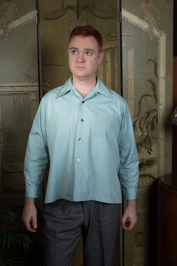 Vintage 1940s 50s Belgian Made Cotton Dress or Sportswear Shirt for Shorter Frame L XL Short