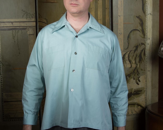 Vintage 1940s 50s Belgian Made Cotton Dress or Sportswear Shirt for Shorter Frame L XL Short