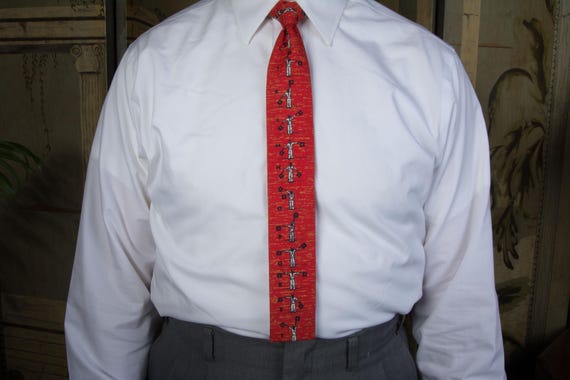 Vintage 1960s Necktie with Novelty Semaphore Alphabet Print Naval Maritime by Rooster