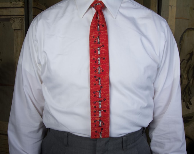 Vintage 1960s Necktie with Novelty Semaphore Alphabet Print Naval Maritime by Rooster