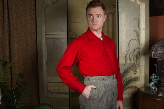 Vintage Early 1950s Wool Blend Plaid Loop Collar Shirt with Flap Pockets Skipper by Wilson Brothers