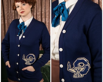 1940s Sweater - Vintage Dated 1948 Women's Highschool Letterman Sweater with Aladdin's Lamp Logo