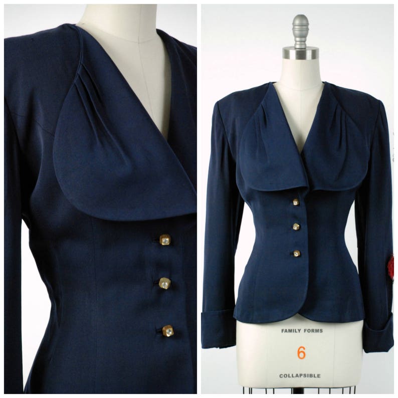 Vintage 1940s Jacket Bold Navy Blue Gabardine 40s Suit Etsy