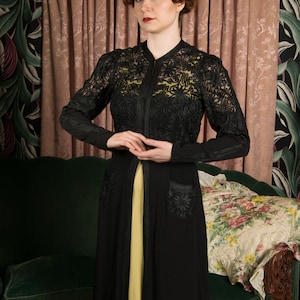 1930s Redingote Exquisite Mid to Late 1930s Vintage Evening Jacket Overdress in Lustrous Soutache Tape on Black Net and Rayon Crepe image 2