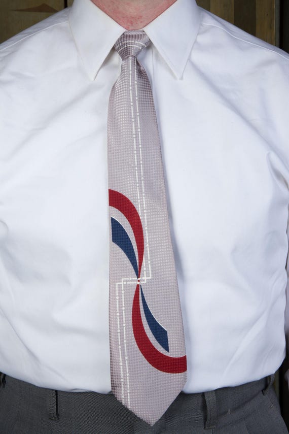 Vintage 1950s DEADSTOCK with Tag Tie in Silver with Navy Blue and Dark Red by AMVETS NOS