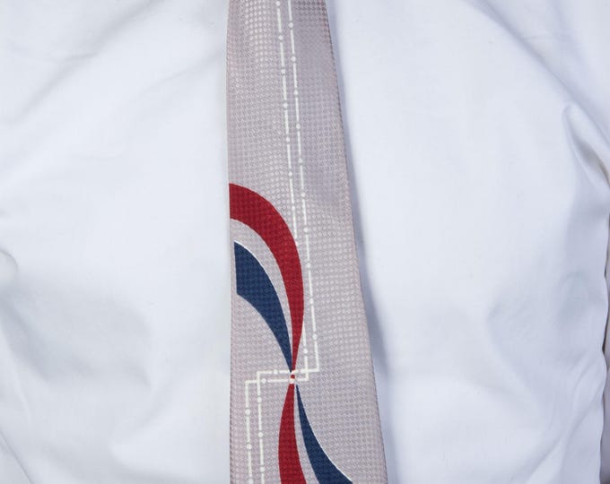 Vintage 1950s DEADSTOCK with Tag Tie in Silver with Navy Blue and Dark Red by AMVETS NOS