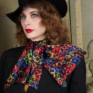 Black Patterned Women\'s Necktie Scarf with Gold Brooch Elegant Necktie Necklace for Women - Handmade Bow Tie  main image 2