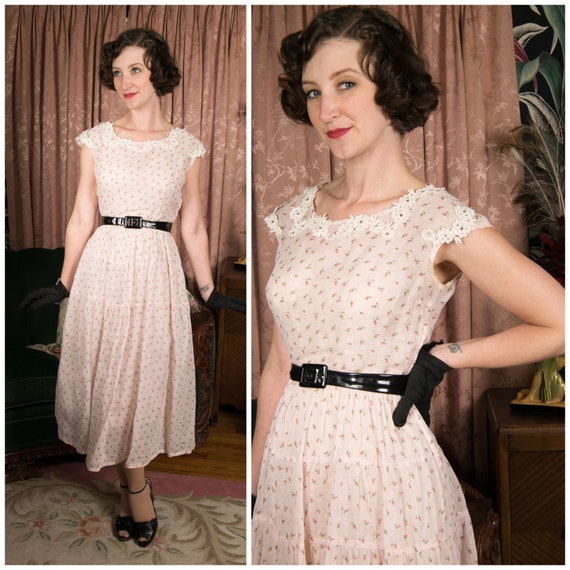 1950s Dress - Pretty Pink Vintage 50s Sheer Cotton