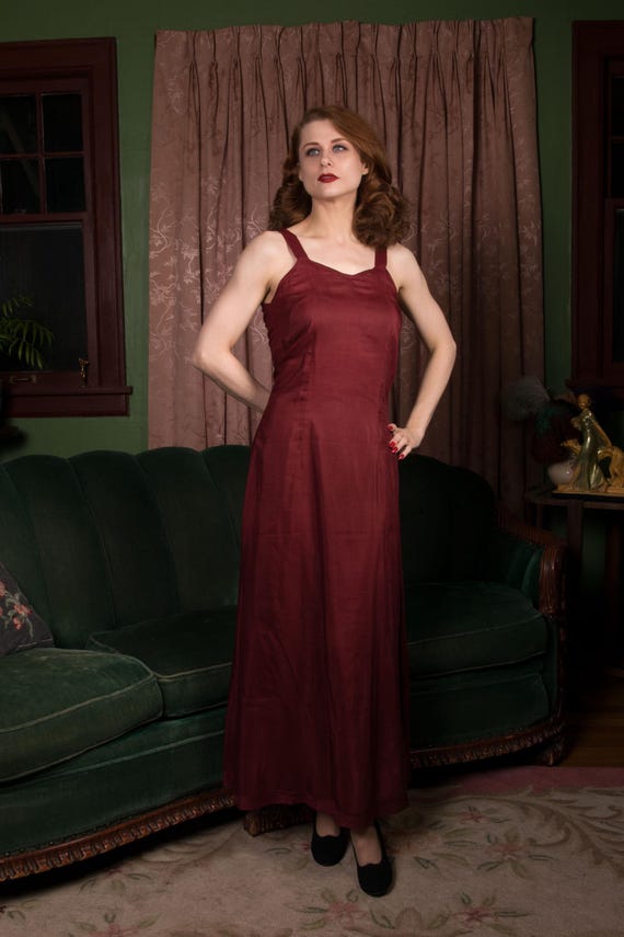 1930s Silk - Richly Saturated Vintage 30s Brick Red Slip in a Cotton/Silk Blend