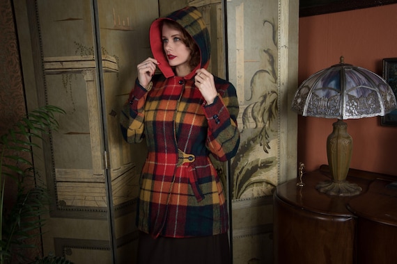 1930s Jacket - The BEST Bright Wool Plaid Hooded Vintage 30s Winter Ski Jacket