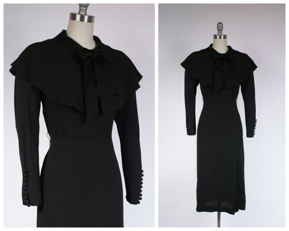 Vintage 1930s Dress - Elegant Black 30s Dress in R