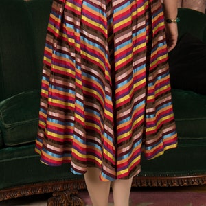 1950s Skirt Vintage 50s Lush Rainbow Striped Pleated Skirt with Wide Waistband image 10