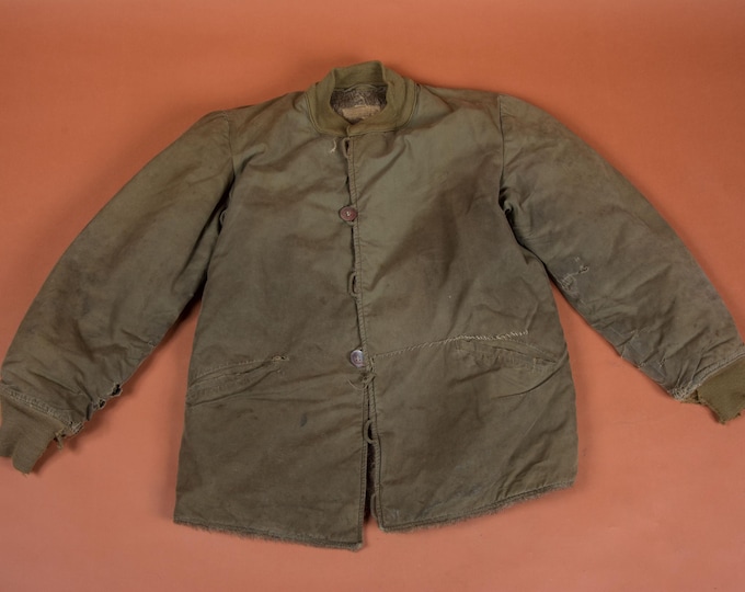 Authentic Vintage M-1943 Field Pile Jacket WWII Korean War Workwear Jacket Distressed with Hand Repairs