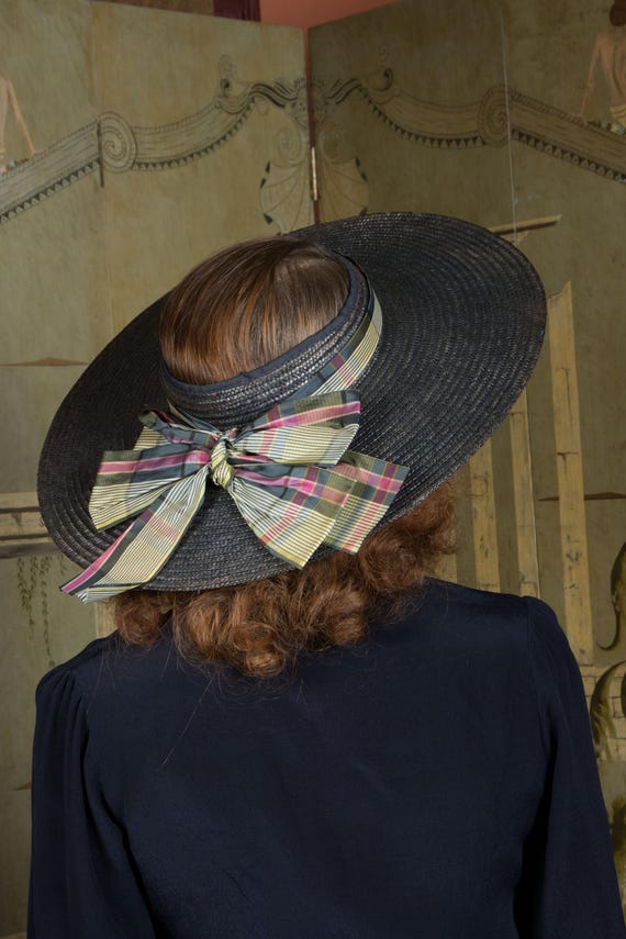 1940s Wide Brimmed Vintage Hat, Open Crown Style … - image 1