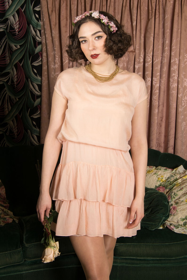 1920s Dress Pretty Pink Silk 20s Day Dress with Drop Waist and Silk Ribbon Ruffles image 4