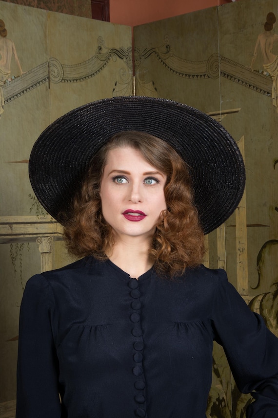1940s Wide Brimmed Vintage Hat, Open Crown Style … - image 12