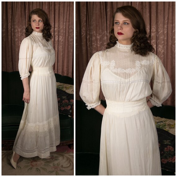 Antique Edwardian 1900s silk camisole and skirt set, pin tucks and lace, 2pc lingerie set