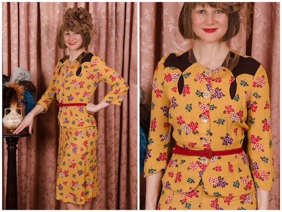 1930s Suit - Charming Vintage Printed Rayon MeshT… - image 1