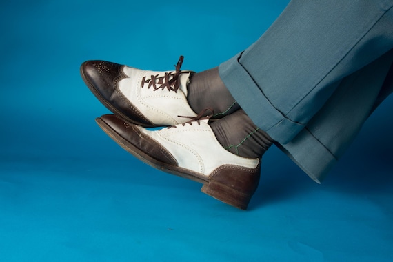 1930s Vintage Shoes - Approximately a Men's size 7.5 N US - Spectacular Vintage Two Tone Spectator Brogues in White and Dark Brown