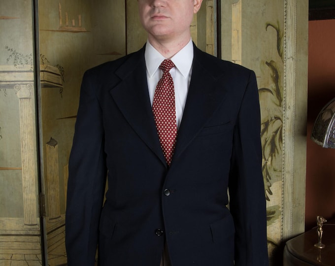 Vintage 40s Navy Blue Suit Jacket with Matching Vest Single Breasted Notched Lapels Size 38 39 S