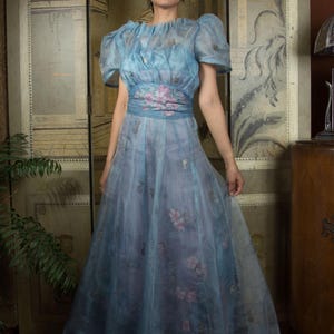 1930s Dress - Uniquely Wonderful 3 Piece Vintage 30s Sheer Summer Puffed Sleeve Silk Dress with Unusual Slip and Appliqued Layering Skirt