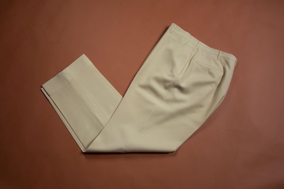 Vintage 1920s Bone Colored Herringbone Woven Wool with Flat Front and Button Fly